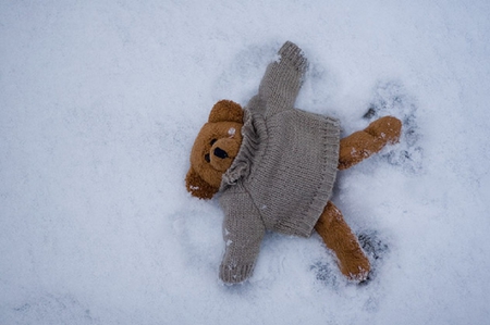 Snow Angel - snow, photography, winter, sweet, snowflakes, teddy, cute, teddy bear