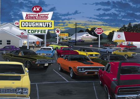 Classic Muscle Fridays - dodge, dairy, runner, texaco, car, doughnuts, muscle, ford, queen, coffee, road, daytona, chevrolet, plymouth, classic, roadrunner, krispy, superbird, chevy, antique, kreme, camaro