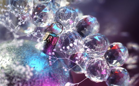 christmas sparkle - christmas, holiday, purple, lights, ornaments, decorations, reflection, pink