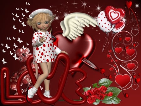 Love - love, fairy, hearts, red