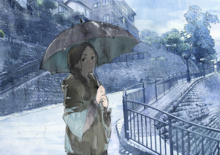 girl with umbrella - girl, anime, wallpaper, other