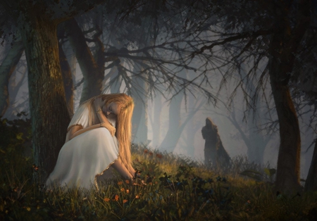 FORLORN - female, forlorn, forest, sad