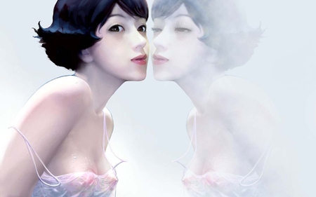 The Reflection - beauty, reflection, mirror, anime, fantasy, lovely