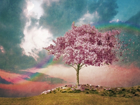 Pink tree - absatract, sakura, tree, painting, art