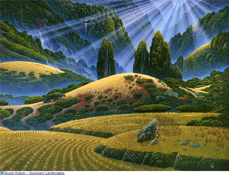 By Bruce Ricker * Visionary landscapes - nature, painting, hill, art, bruce ricker, tree, grass