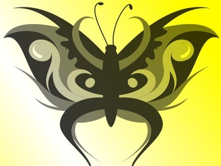 Butterfly - Yellow - black, white, yellow, butterfly, shade, simple