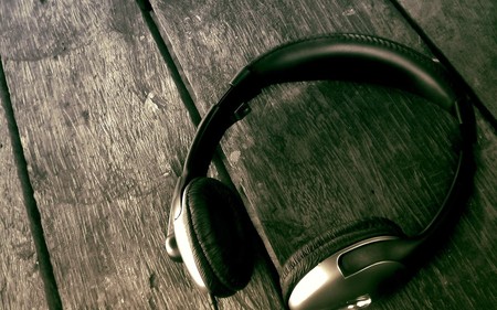 Find The Music - abstract, headphones, photography, wood, deck