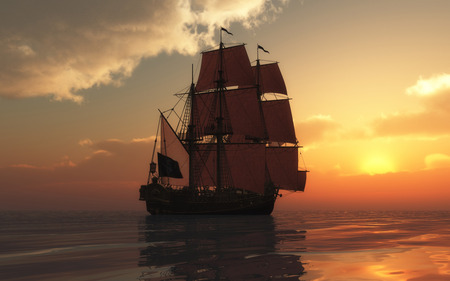 Ship and Sunset  !!! - ship, wds, sea, dark, widescreen, sunset, nature, golden, sun