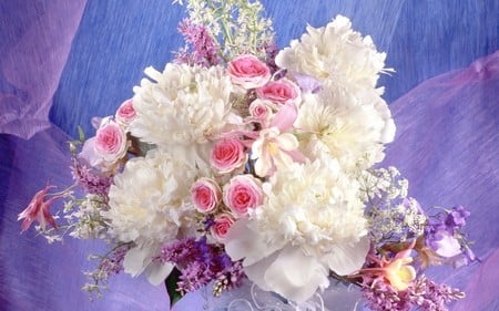 Mixed Pastel Boquet - flowers, boquet, nature, purple, whie, spring, pink, peonies