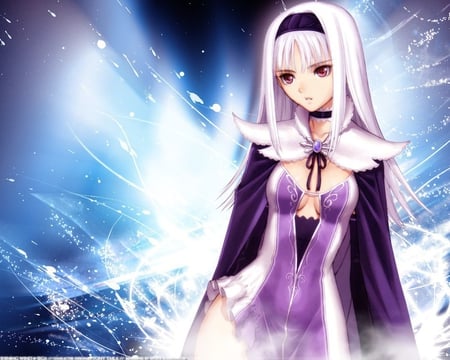 Shining Wind - anime, magic, blue, beautiful, snow, shining, mage, wind, white, purple, goddess, silver, lightning