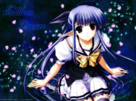 Endless Dream - anime, cherry blossom, sakura, blue, beautiful, shuffle, flower, petals, dream, melancholy