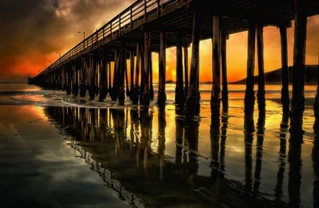 Sunset-HDR - nice, beauty, sky, beach, photography, water, sunset, view, pretty, reflection, cool, clouds, hdr, bridge, ocean, landscape, place, lovely, nature, beautiful, scenery, colors, sea