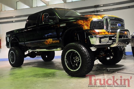 Superduty Ford - truck, flames, black, lifted