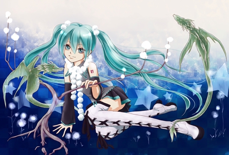 Hatsune Miku - aqua, hot, thigh highs, thighhighs, wings, music, anime girl, white, amazing, art, cool, aqua eyes, artistic, hatsune miku, sexy, skirt, song, stunning, vocaloids, program, vocaloid, beautiful, uniform, diva, beauty, nice, twintail, singer, aqua hair, fantasy, black, virtual, pretty, idol, anime, miku, cute, twin tail, girl, dragons, boots, cg, hatsune, star, blue, awesome, digital, outfit