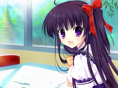 Yuyuzuki Ako - anime, girl, bow, yuyuzuki ako