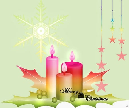 Christmas candles - candles, holly, snowflake, christmas