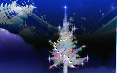 White Christmas tree - white tree, decorations, christmas, blue