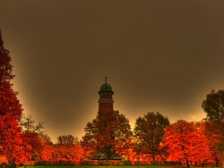 Watchtower - hdr, red, park, tower