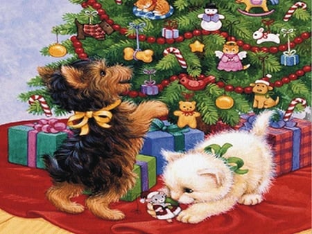 PETS CHRISTMAS - puupy, wallpaper, christmas, kitty