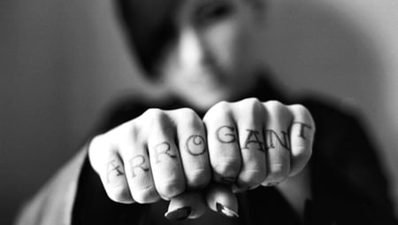 Arrogant - woman, special, beauty, photography, black and white, tattoo, photoshop, fist, arrogant