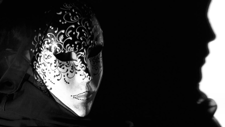 Behind the Mask - special, photography, photoshop, beauty, man, mask, woman, black and white, mysterious