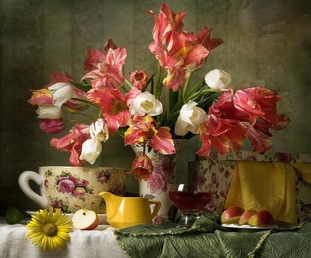 Still life chintz. - still life, vase, chintz, flower, fruit