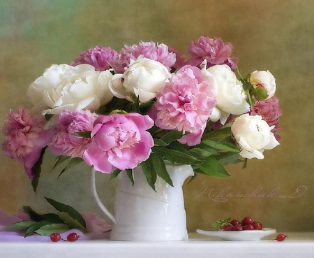 Peonies still life. - vase, peony, flower, still life