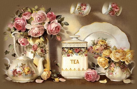 Tea. - tea, saucer, flower, still life, cup