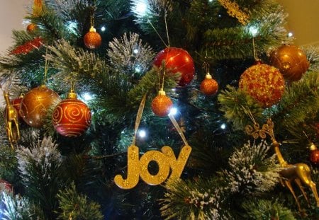 Joy Christmas - ornaments, tree, x-mas, joy