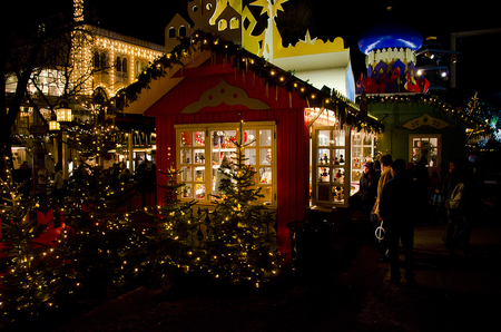 Christmas Greetings - night, trees, decorations, lights