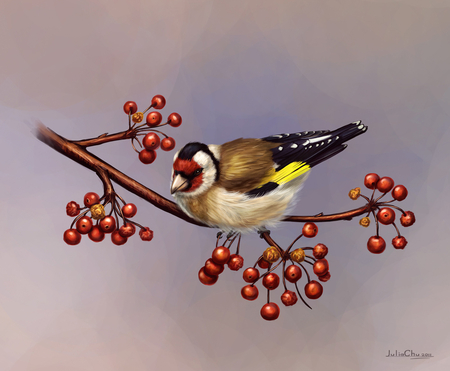 goldfinch - bird, paint, animal, fuit, 3d