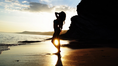 sweet silhouette - tropical, beauty, beach, sun, sand, sky, clouds, photography, sexy, female, nature, woman, sunshine