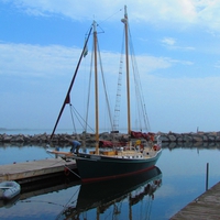 The HJORDIS dockside in Grand Marais,Minnesota