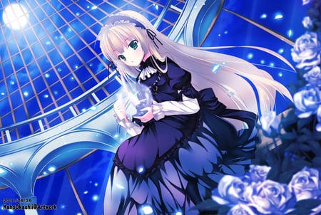 Gosick - flowers, moon, gosick, lolita fashion, dress, victorique de broix, long hair