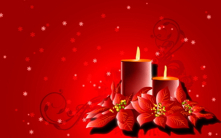 Enjoy the holiday season - flame, candle, red, poinsettia, sparkle, christmas