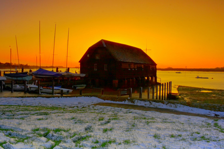 Winter Mood - lake, boats, dock, boat house, snow, marina, winter