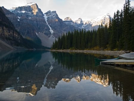 Moraine Lake in Early Morning - sky, lake, mountain, trees