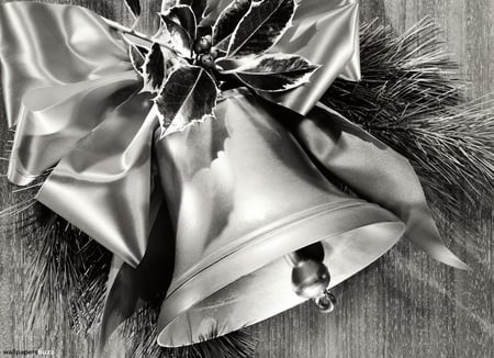 Black and white Christmas - christmas, ribbon, decoration, bell