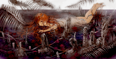 Fallen - girl, anime, long hair, fallen