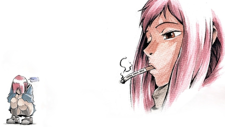 Anime Girl - smoking, anime, girl, pink