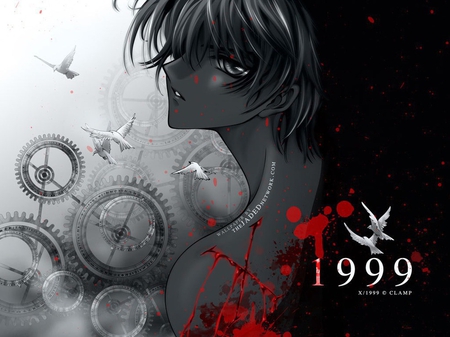 Morbidity - bird, anime, kamui, hot, x 1999, gears, black, grey, white, morbid