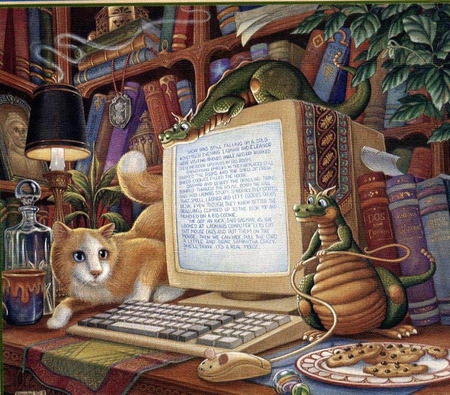 Friend ordered the dragons. Randall Spangler - painting, randall spangler, mouse, pc, art, cat