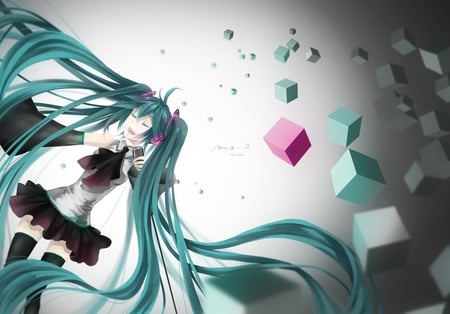 Hatsune Miku - outfit, virtual, miku, digital, vocaloids, song, leggings, microphone, uniform, singer, cool, pink, headphones, awesome, vocaloid, thighhighs, anime, twintail, blue, cg, cube, skirt, stunning, aqua hair, hatsune, black, cute, beautiful, amazing, girl, anime girl, white, stockings, program, aqua eyes, artistic, pretty, aqua, thigh highs, beauty, art, diva, twin tail, nice, tie, idol, headset, music, green, hatsune miku