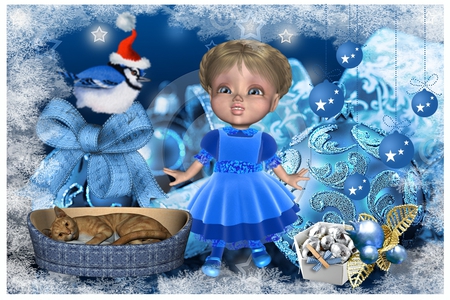 Xmas in Blue - xmas, cat, christmas, blue