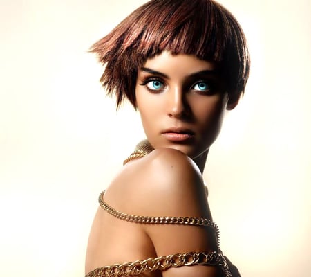 Crystal Blue Eyes - short hair, chains, blue, eyes, beauty, face, lovely, crystal