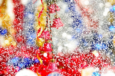 snowy decorations - nice, others, xmas, happy holidays, ribbons, candles, colorful, balls, sparks, decorations, glitters, golden, sparkles, snowy, decor, light, winter, christmas, gold, christmas balls, holidays, december, seasons, lights