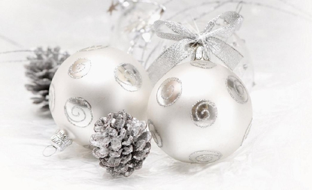 Silver balls - nice others, bows, xmas, ribbons, colorful, ball, christmas decor, christmas, balls, sparks, december, seasons, globe, sparkles, happy holidyas