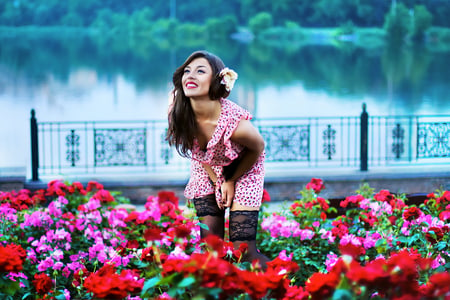 girl with flowers - flowers, girl, colors, nature