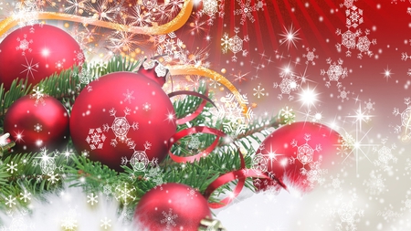 Holiday II - winter, snowflakes, balls, snow, fir, firefox persona, christmas, red, spruce, decorations