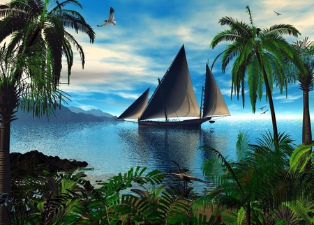 Digital Cruise - sailing, ocean, forrest, sky